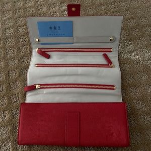 Red Smythson Luxury Leather Jewelry Roll